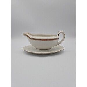 Rorstrand Sweden Porcelain Gravy Boat w/plate Fine China White & Gold Trim #622